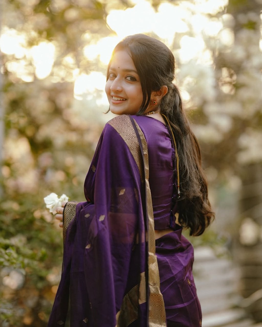 icultural - Purple Banarasi Silk Saree with Golden Butti Weave and Zari Border