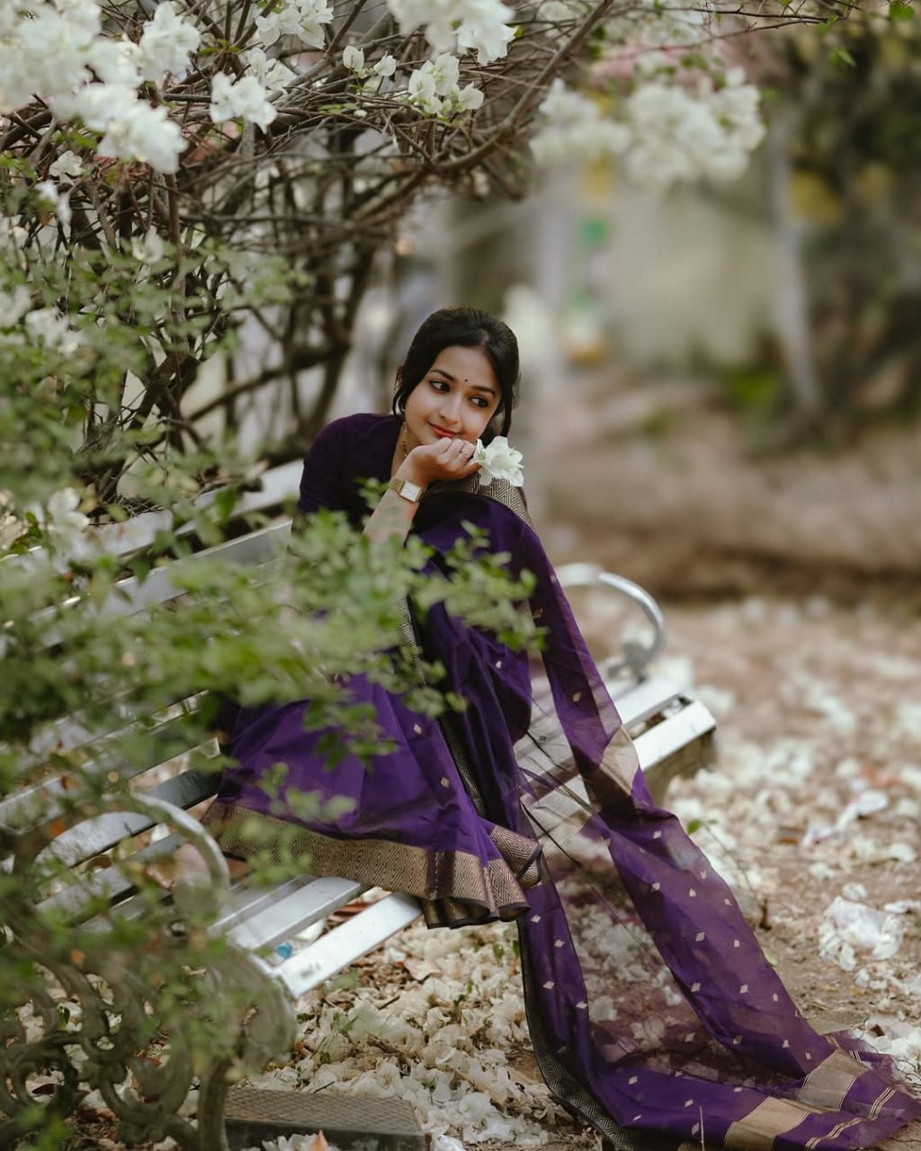 icultural - Purple Banarasi Silk Saree with Golden Butti Weave and Zari Border