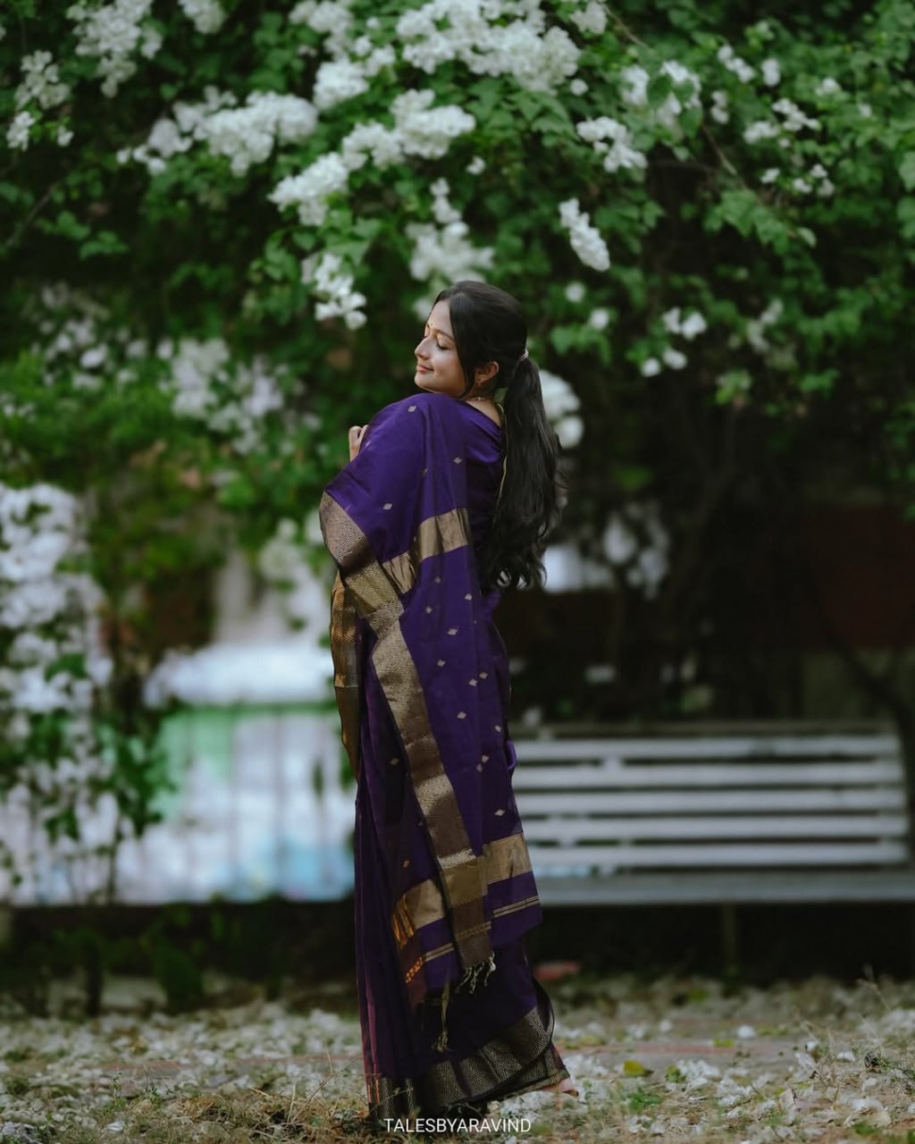 icultural - Purple Banarasi Silk Saree with Golden Butti Weave and Zari Border