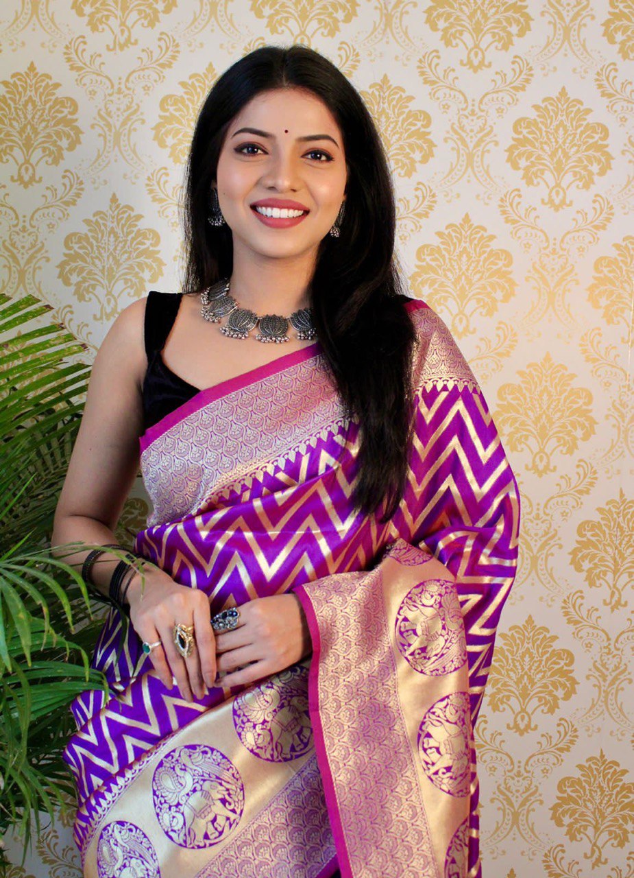 Purple Pure Zari Copper Weaving Soft Silk by Icultuer