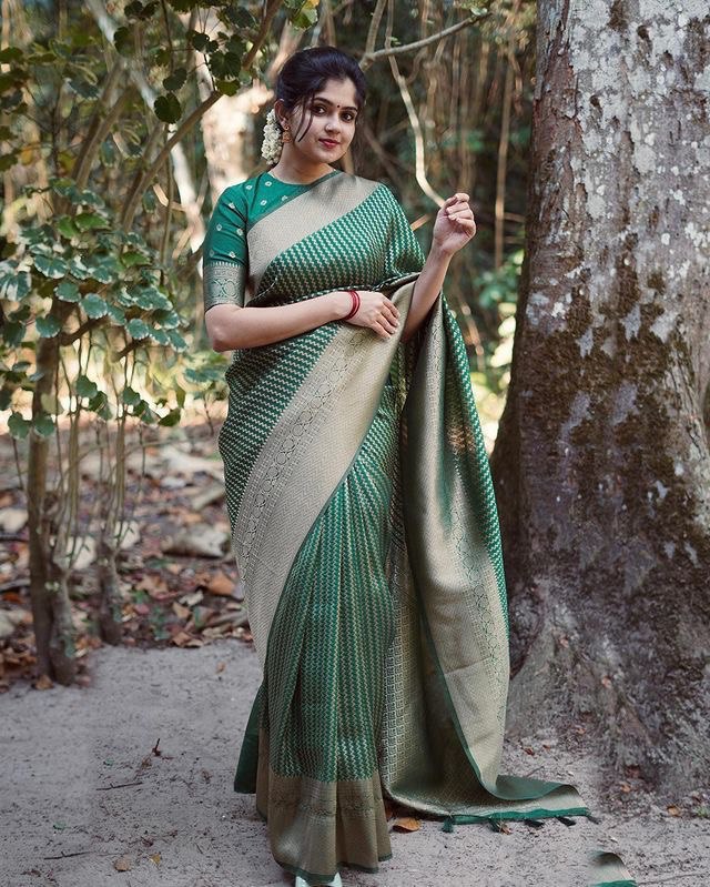 Green Super Hit Soft Silk by Icultuer With Rich Blouse