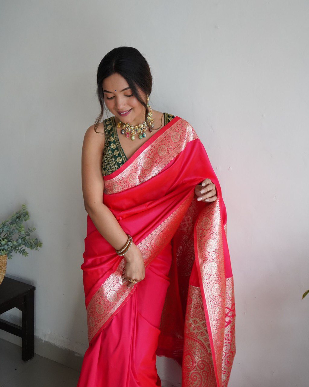 Rani Dark Red Wedding Soft Silk Banarasi by Icultuer