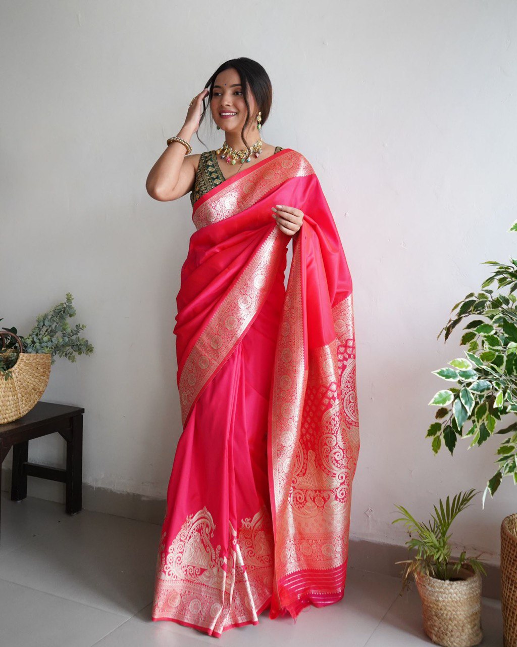 Rani Dark Red Wedding Soft Silk Banarasi by Icultuer