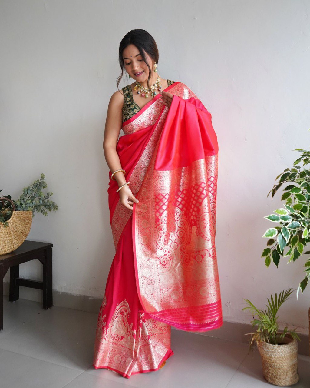 Rani Dark Red Wedding Soft Silk Banarasi by Icultuer