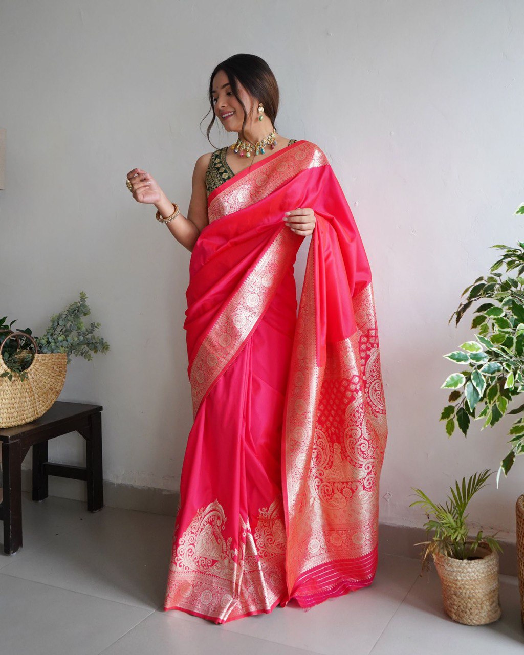 Rani Dark Red Wedding Soft Silk Banarasi by Icultuer