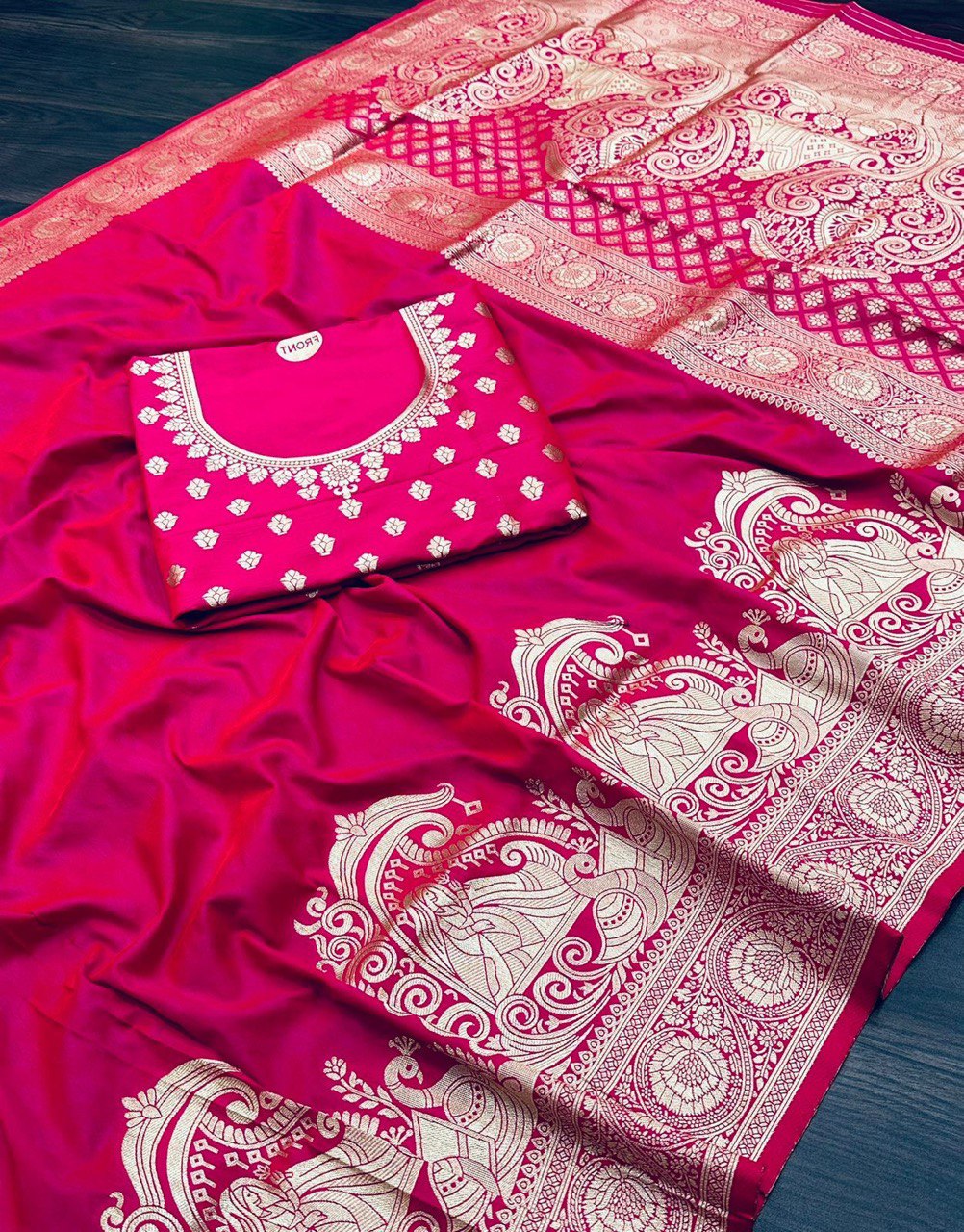 Rani Dark Red Wedding Soft Silk Banarasi by Icultuer