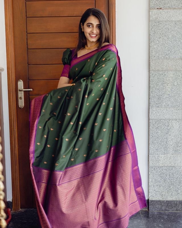 Dark Green Soft Silk Rich with Jacquard Waving Work by Icultuer