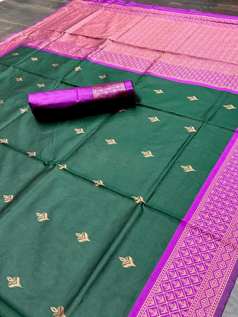 Dark Green Soft Silk Rich with Jacquard Waving Work by Icultuer