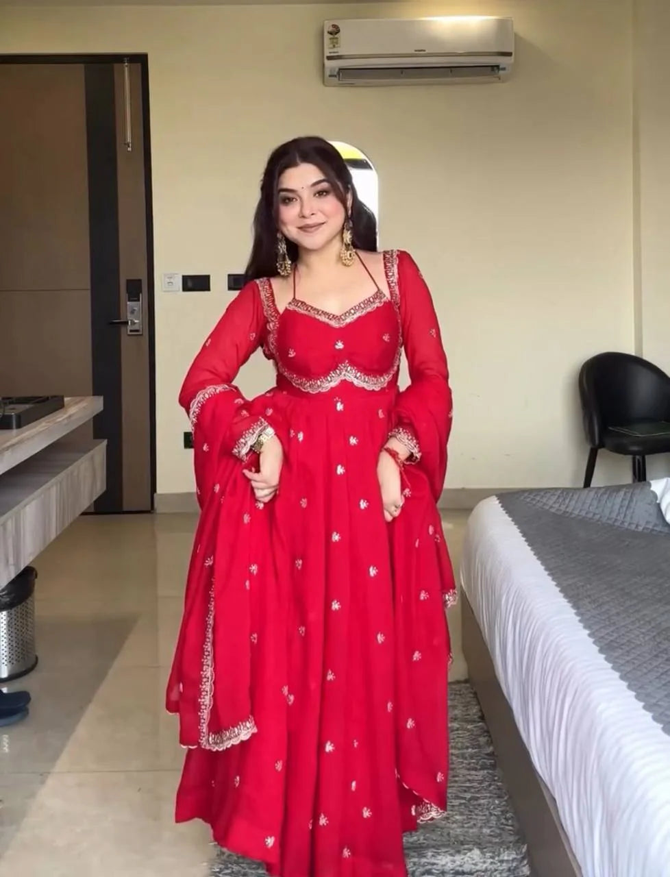 Elegant Red Anarkali Salwar Suit with Dupatta