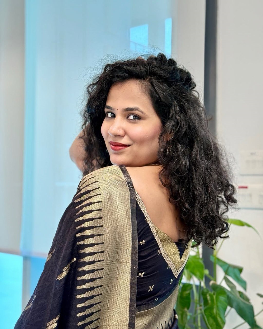 icultural - Black Cotton Silk Saree with Gold Butta Weave and Contrast Border