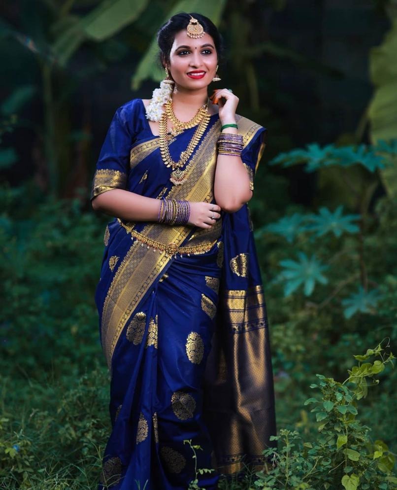 icultural – Blue Soft Banarasi Silk Saree with Jacquard Weaving