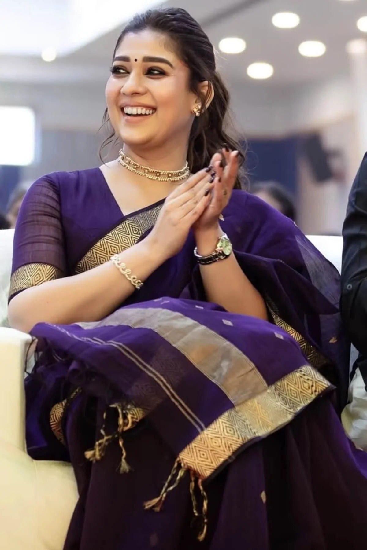 Purple Pure Linen Silk Saree with Zari Weaving