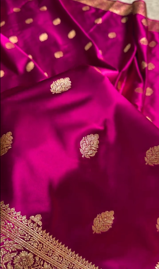 icultural Banarasi Silk Saree with Gold Zari Butta and Rich Woven Border