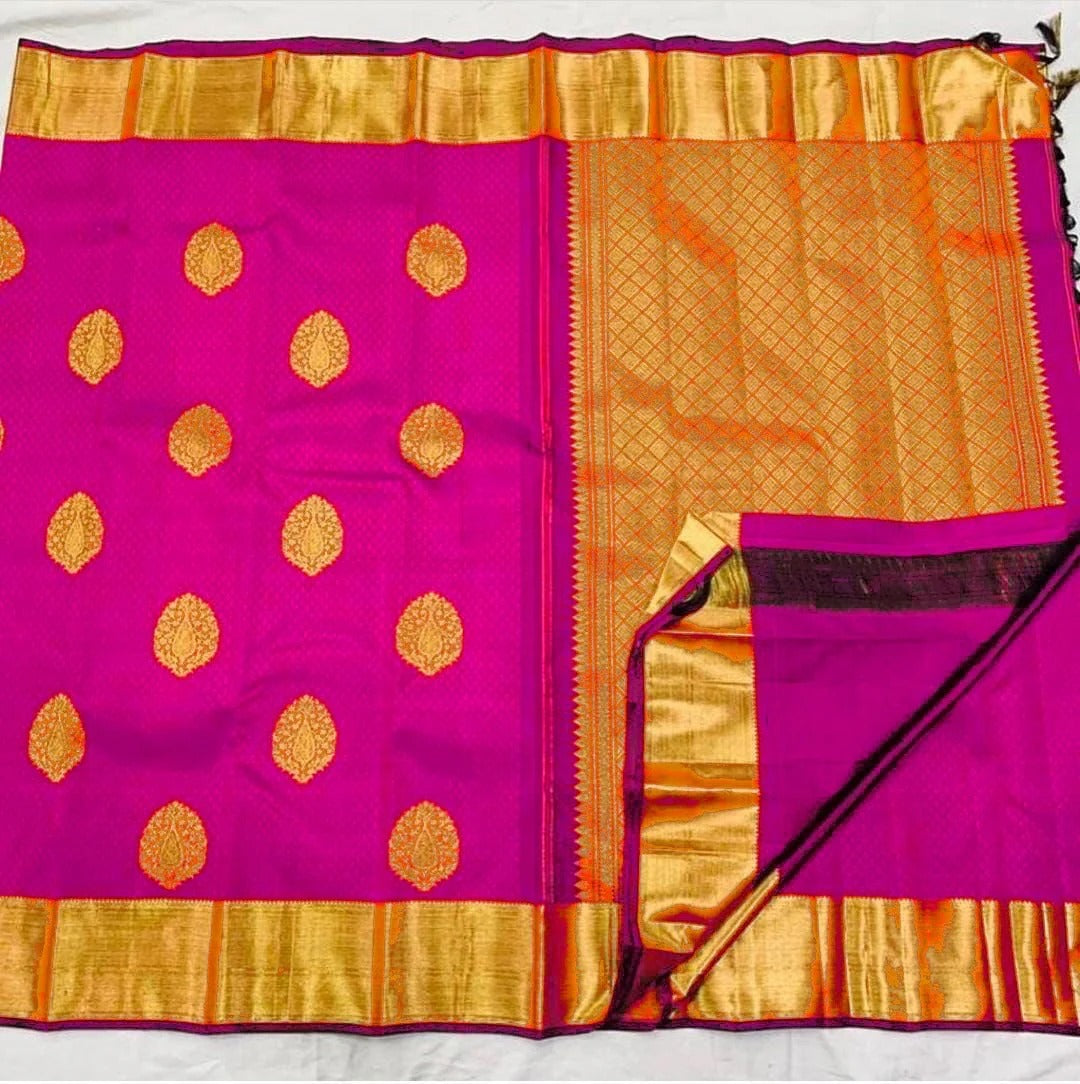 Dark Pink Soft Banarasi Silk Saree with Jacquard Weaving