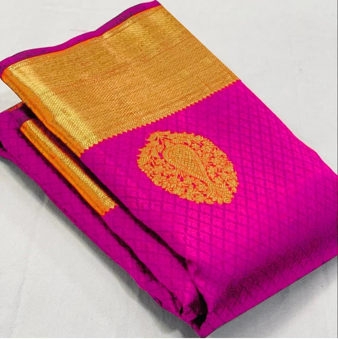 Dark Pink Soft Banarasi Silk Saree with Jacquard Weaving
