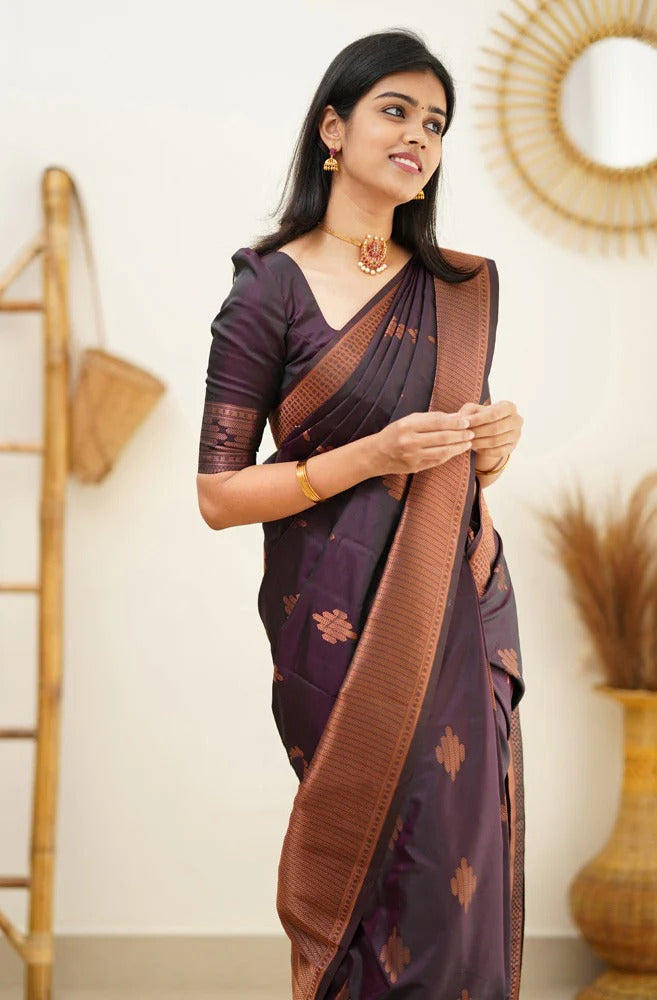 icultural - Purple Soft Silk Saree with Jacquard Woven Border