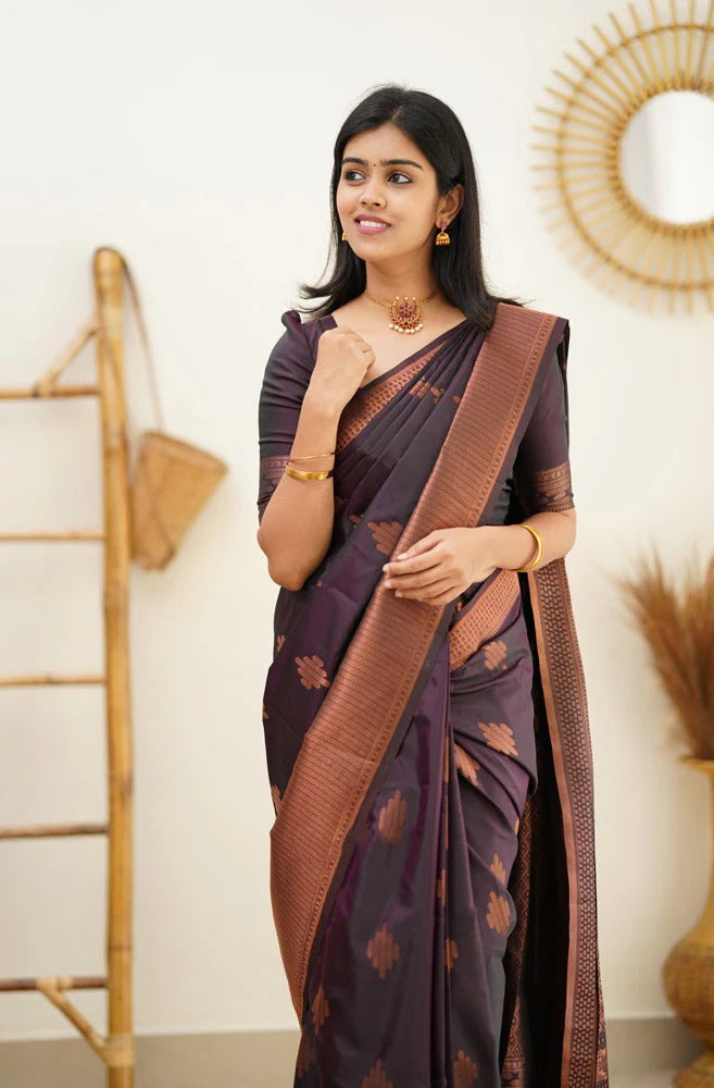 icultural - Purple Soft Silk Saree with Jacquard Woven Border