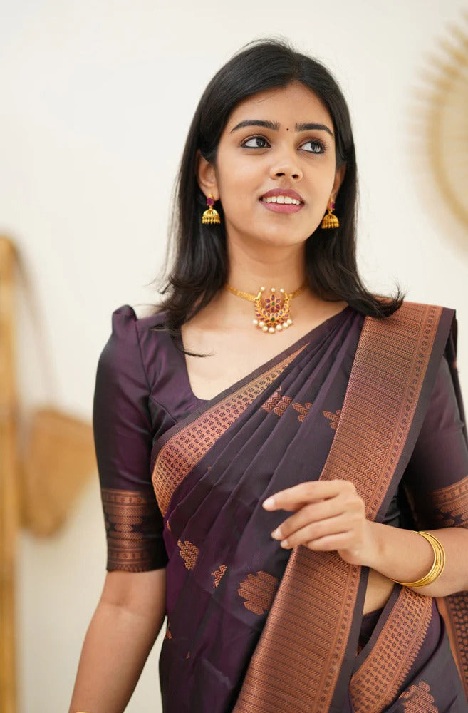 icultural - Purple Soft Silk Saree with Jacquard Woven Border