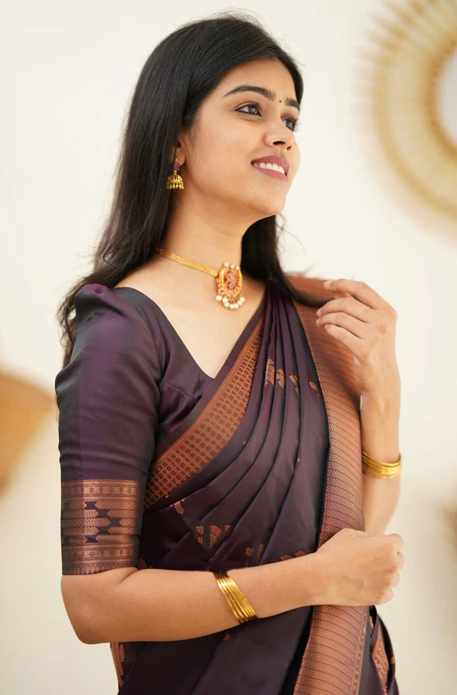 icultural - Purple Soft Silk Saree with Jacquard Woven Border
