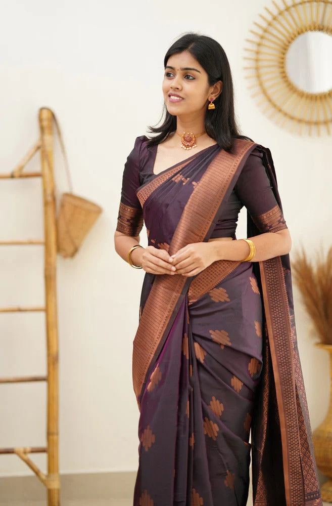 icultural - Purple Soft Silk Saree with Jacquard Woven Border