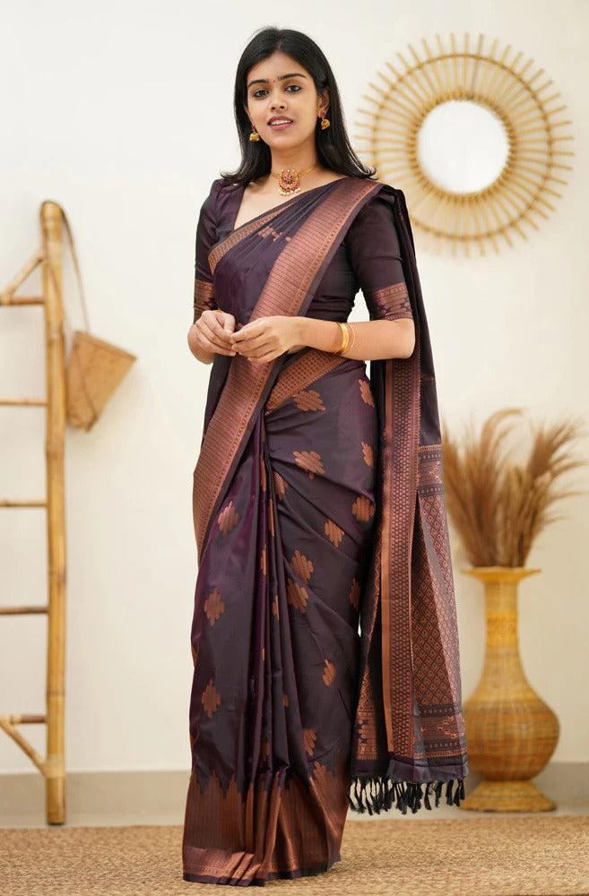 icultural - Purple Soft Silk Saree with Jacquard Woven Border