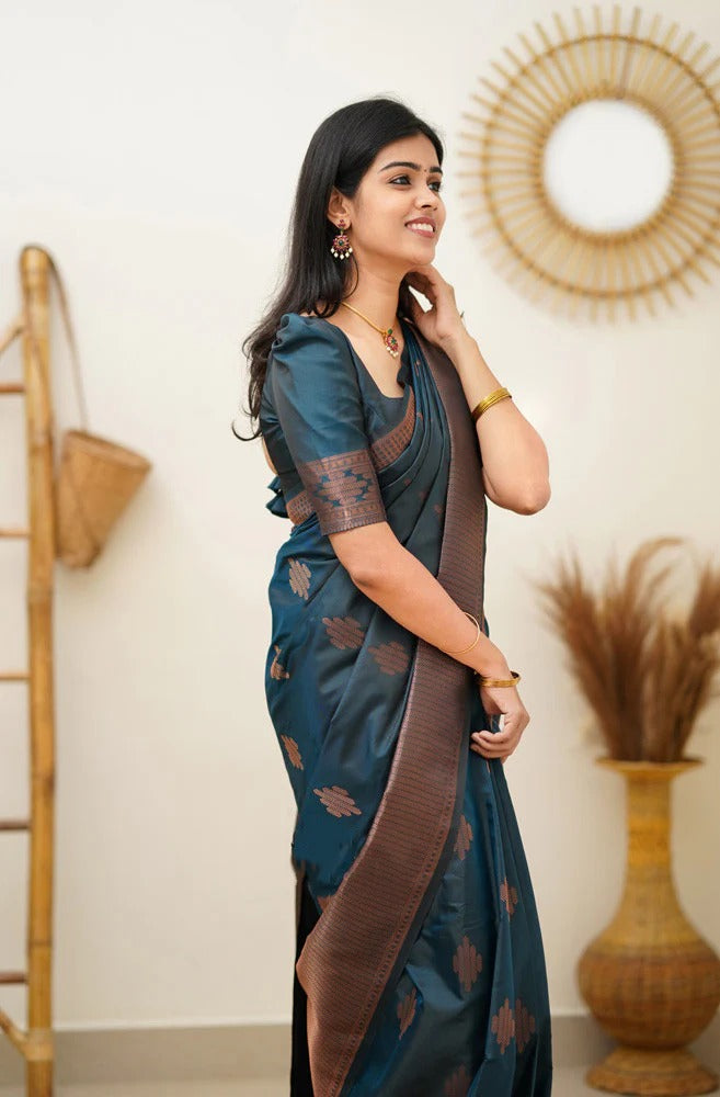 icultural - Rama Soft Silk Saree with Jacquard Woven Border