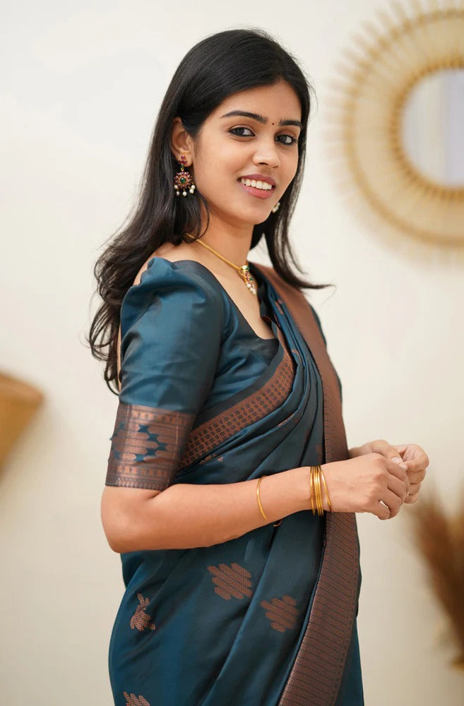 icultural - Rama Soft Silk Saree with Jacquard Woven Border