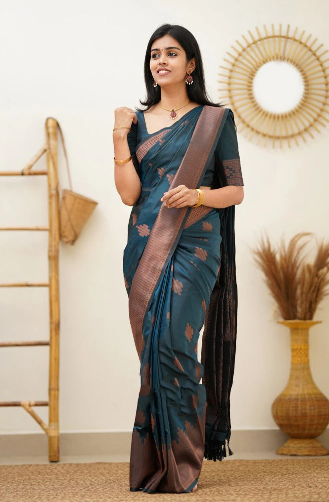 icultural - Rama Soft Silk Saree with Jacquard Woven Border