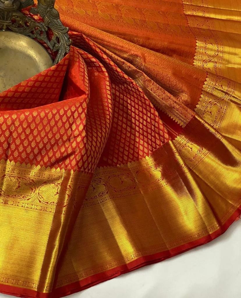 Red Kanjivaram Silk Saree with All-over Jacquard Weave