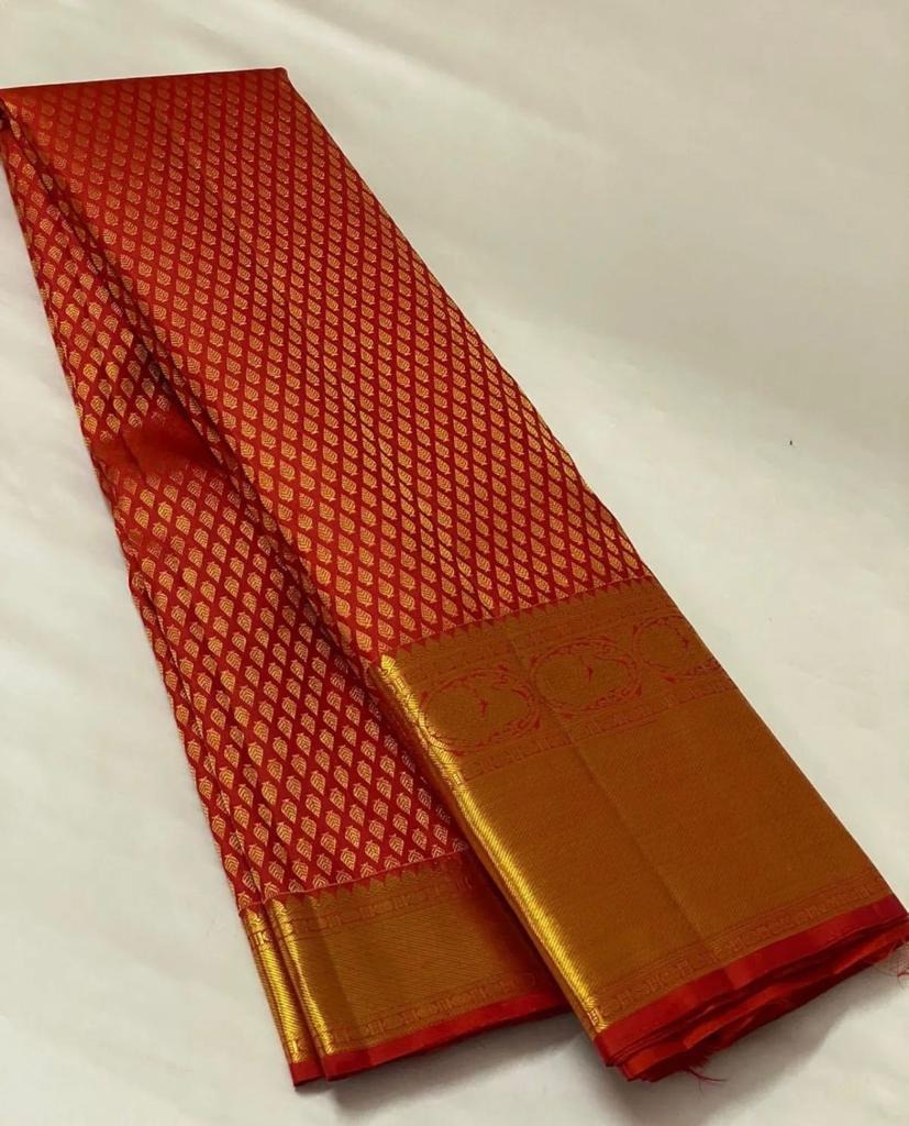 Red Kanjivaram Silk Saree with All-over Jacquard Weave