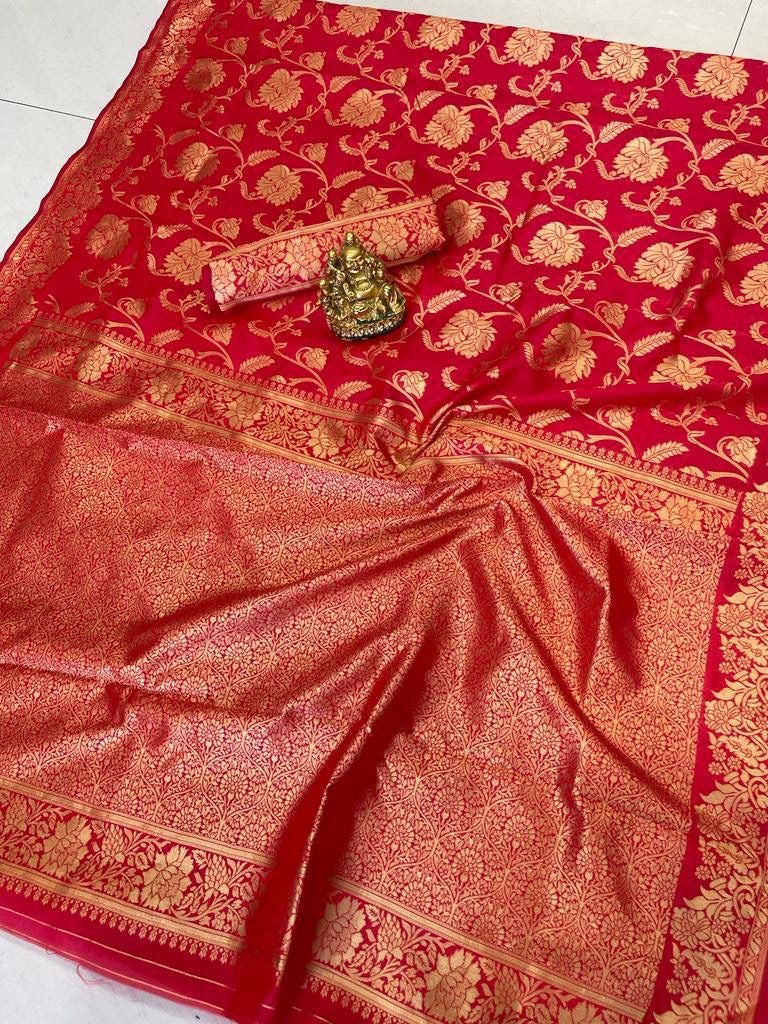 Red Soft Banarasi Silk Saree with Jacquard Weaving