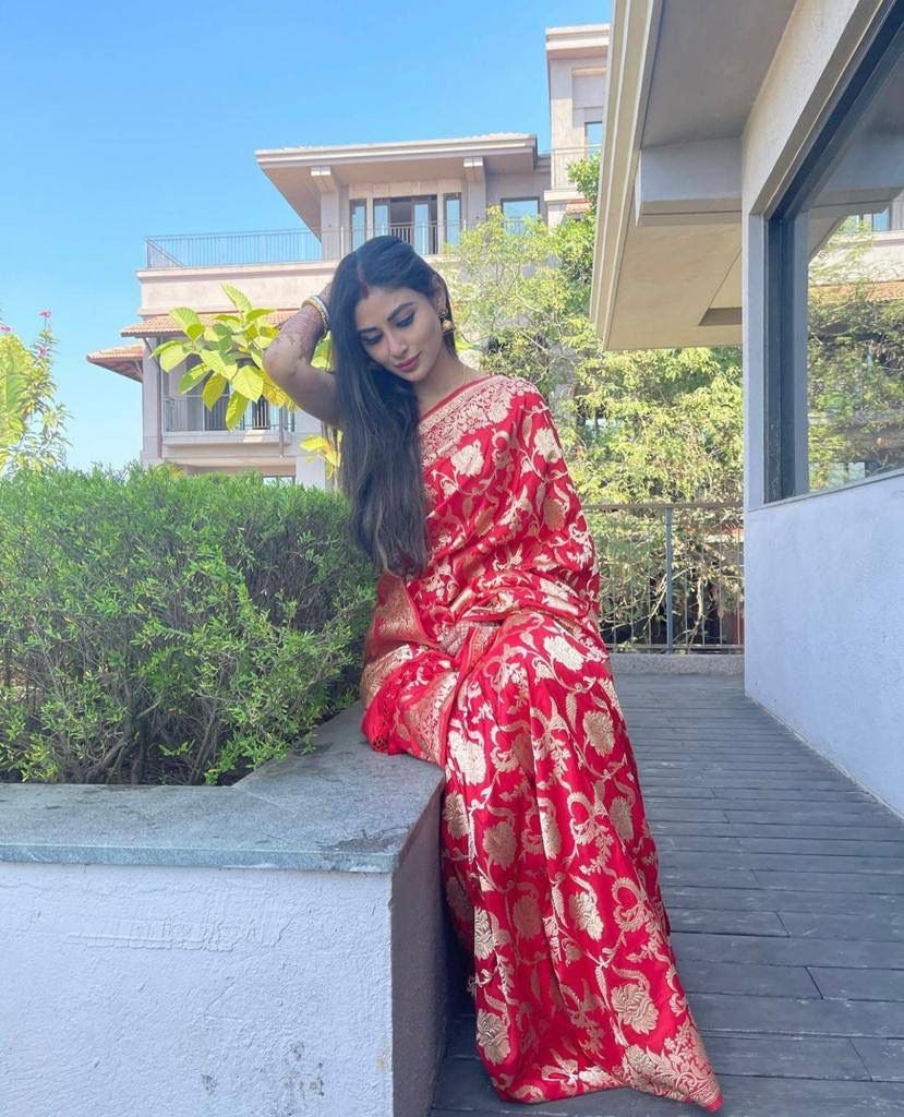 Red Soft Banarasi Silk Saree with Jacquard Weaving