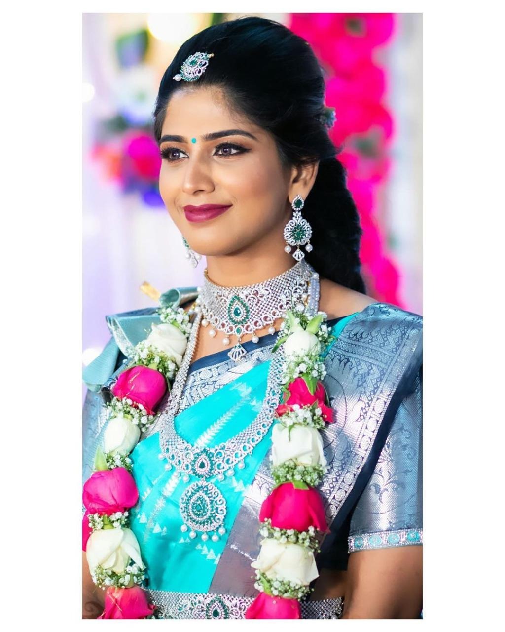 Vedhika - Firozi Banarasi Silk Saree with Blue Zari Contrast