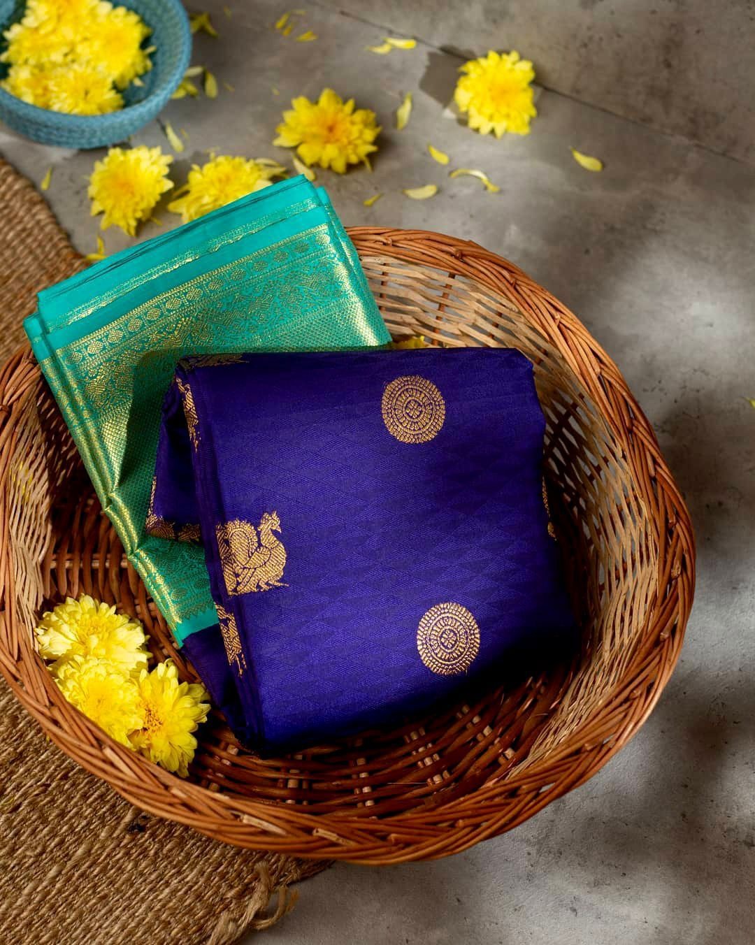 Blue Banarasi Silk Saree with Firozi Jacquard Blouse