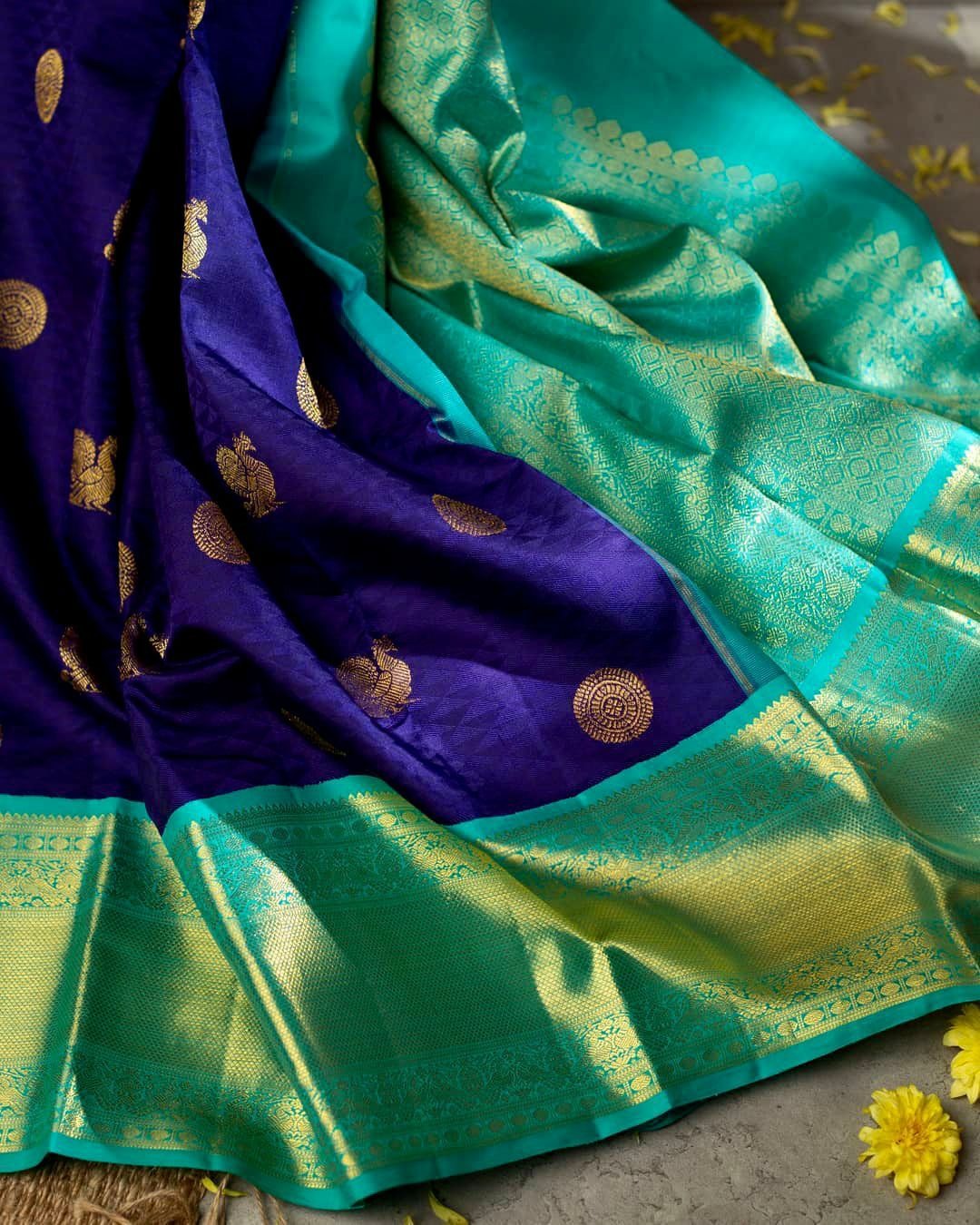 Blue Banarasi Silk Saree with Firozi Jacquard Blouse