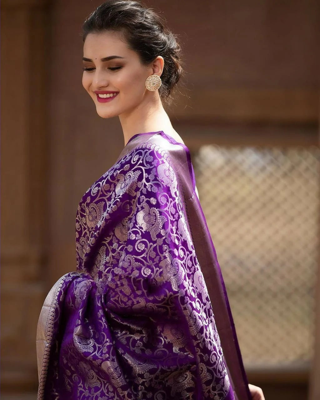 icultural - Purple Banarasi Silk Saree with Rich Silver Jacquard and Matching Blouse