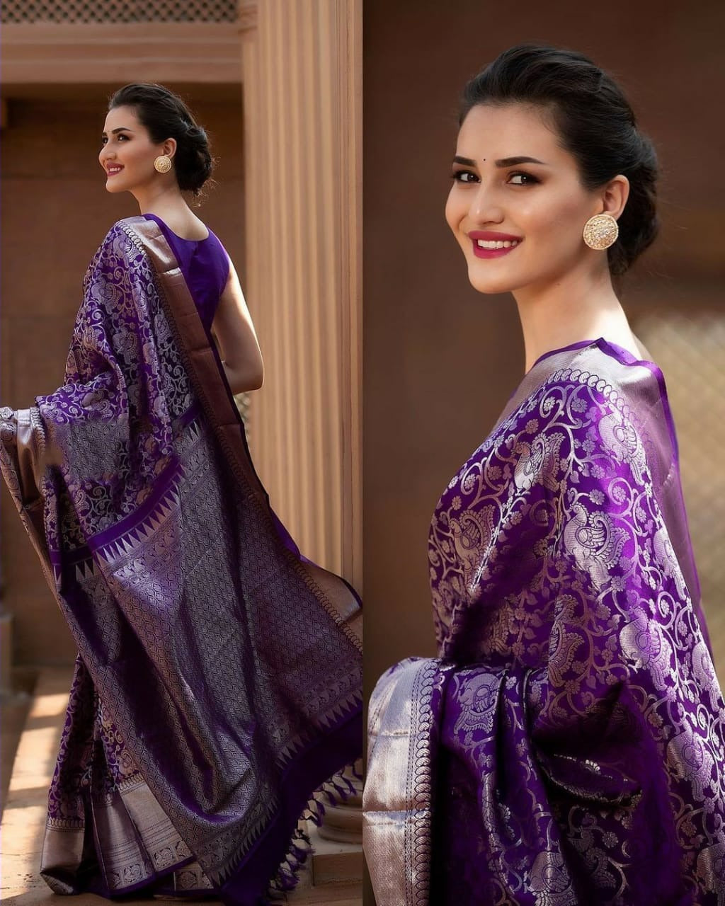 icultural - Purple Banarasi Silk Saree with Rich Silver Jacquard and Matching Blouse